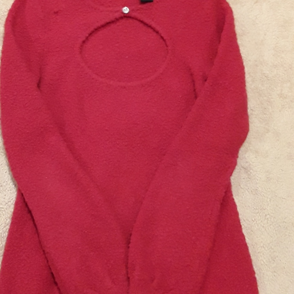 Womens Red Fuzzy Sweater